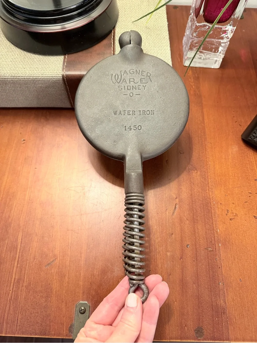 Vintage Wagner Cast Iron Pizzelle/Iron Cookie Press - Dark Gray